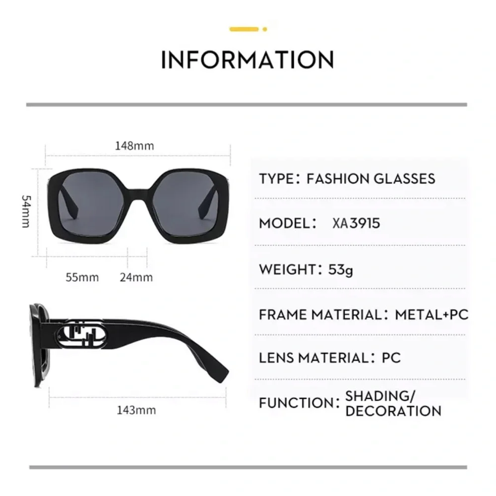 Fashion Square Sunglasses with Gold Arm Detail